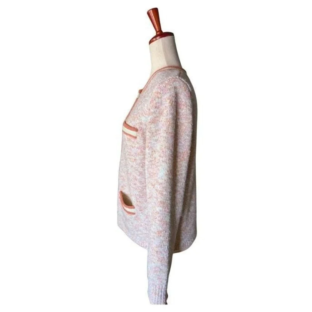 J.Crew Pink Peach Space Dye Marl Lady Jacket Cardigan Sweater Crew Neck Size M/L